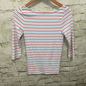 Gap Red Blue Striped Ballet Scoop Back 3/4 Sleeve Top